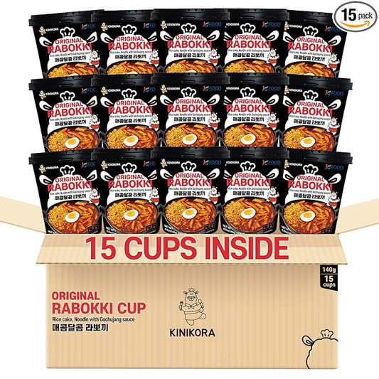 KINIKORA Premium Instant Rabokki Cup - Swicy Flavor, 15-Pack Box – Korean Ramen & Rice Cake (Tteokbokki), Quick & Easy Street Food, Ready in Minutes