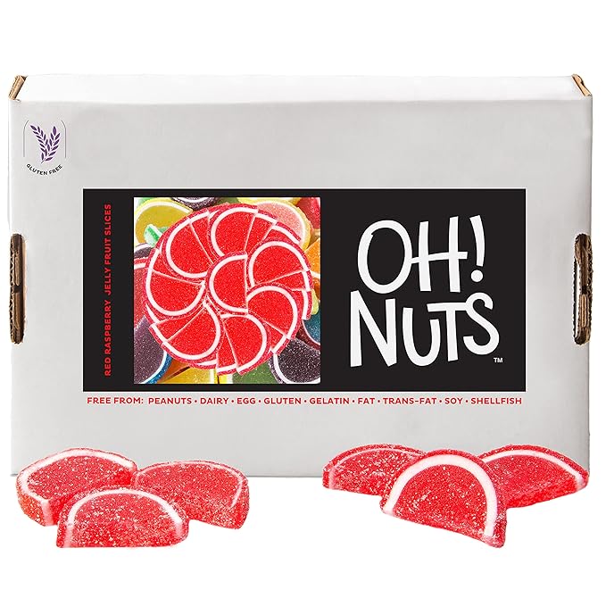 Oh! Nuts Red Raspberry Jelly Fruit Slices Sugar Candy - 5 LB Bulk Bag - Traditional Old Fashioned Chewy Gummy Sweet Confectionery - Gluten-Free, Kosher Certified Pareve (150 CT)