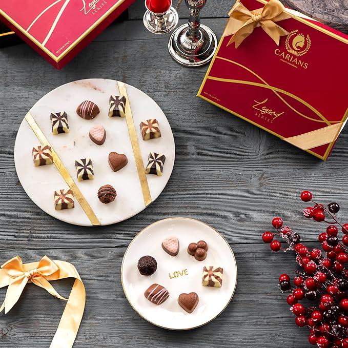 CARIANS Chocolatier Assorted Gourmet Chocolate Gift Box, Dark, Milk, White Chocolates Truffles, Treats for Thank you, Great for Gift Giving, Anniversary and Valentine's Day, 17 Pcs