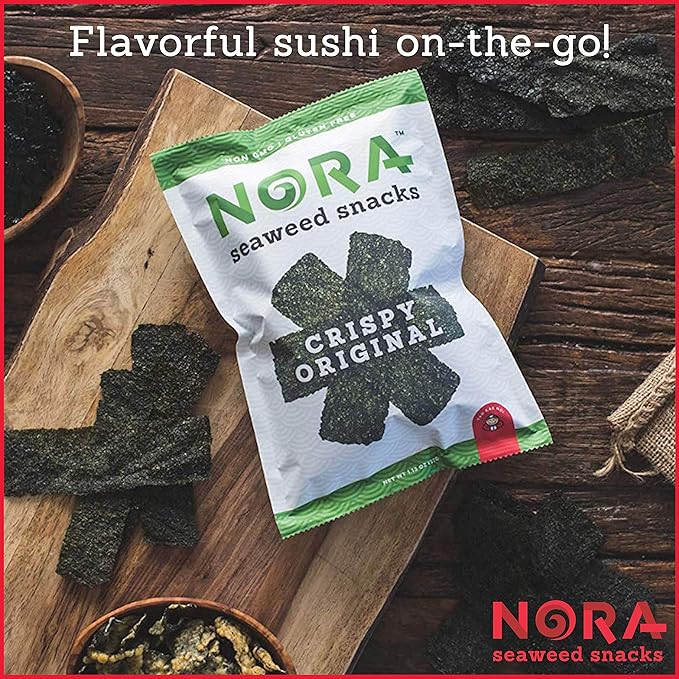 Original Crispy Seaweed Snacks by Nora, Low-Carb Healthy Snacks for Adults, Thick Nori Sheets Snack Strips, Asian Snacks, Vegan, Gluten-Free, Non-GMO, 12-Pack