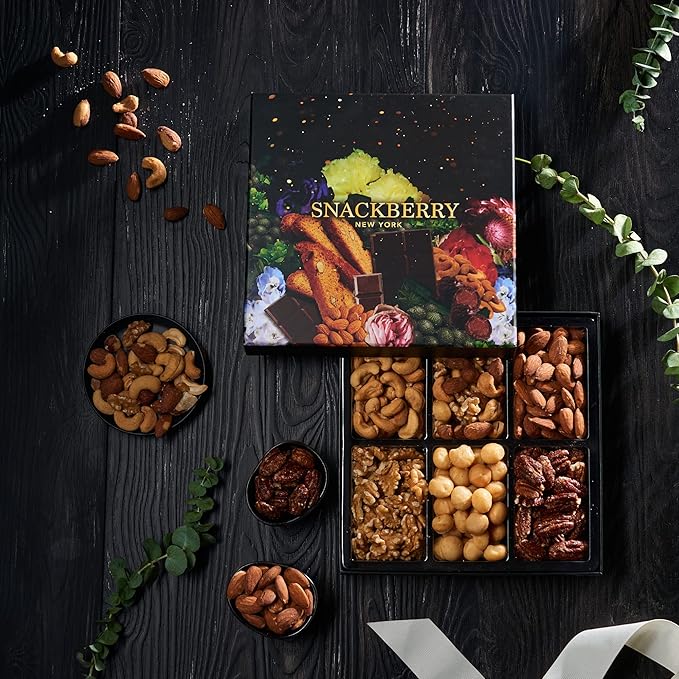 Holiday Christmas Nuts Gift Basket, Gourmet Snack Box,in Elegant Box, For Thanksgiving, Birthday Party, Care Package, Sympathy, Healthy Gift for Men and Women. Kosher, Snackberry