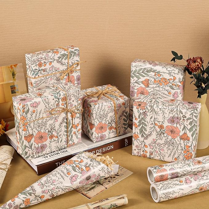 Ywdbzjhs 1 Roll Wildflower Wrapping Paper Mini Roll - 17 In x 33 Ft - Wildflower Garden Floral Gift Wrap Paper for Christmas Birthday Wedding Baby Shower Engagement Bridal Shower