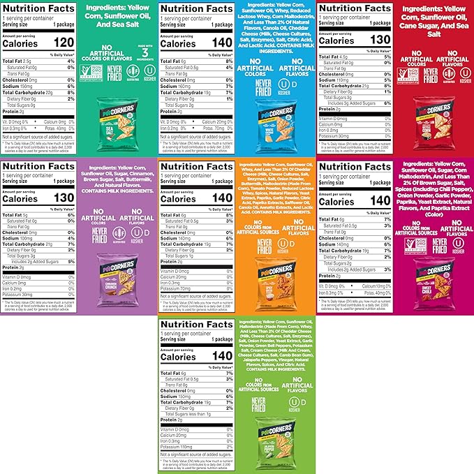 PopCorners Popped Corn Chips, 7 Flavor Variety Snack Pack, 1 oz Bags, (20 Pack), Gluten Free, No Artificial Colors, No Artificial Flavors