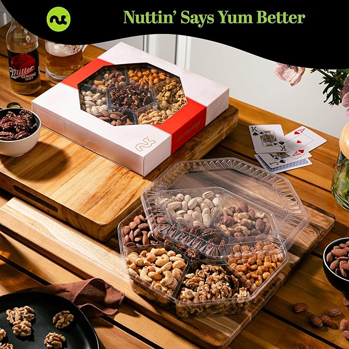 NUT CRAVINGS - Valentines Day Mixed Nuts Gift Basket in Red Gold Box (7 Assortments, 1 LB) Treats for Adults, Food Arrangement, Healthy Snack Care Package, Kosher