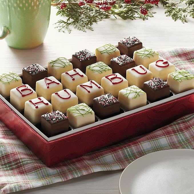 The Swiss Colony Bah Humbug Petits Fours Cakes - Gourmet Cake Assortment with Chocolate, Vanilla, and Layer Cakes - Holiday Dessert Gift for Christmas and Celebrations - (Pack of 24)