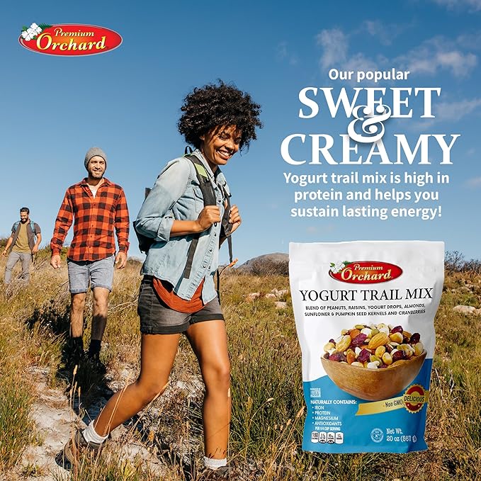 YOGURT TRAIL MIX BY PREMIUM ORCHARD - Seeds, Yogurt, Fruit and Nuts Mix - Trail Mix Bulk Blend of Mixed Nuts & Dried Fruit - Healthy Snacks, High Plant Protein, Non-GMO, 20z