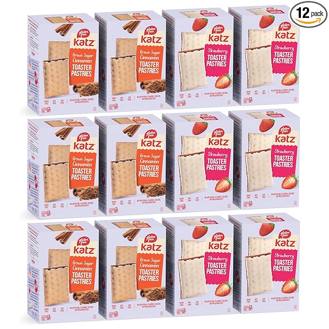 Katz Gluten Free Snacks Strawberry & Cinnamon Toaster Pastries Variety Pack. Breakfast Food Or Anytime Healthy, Free of Dairy, Peanuts, Tree Nuts, and Sesame, No Artificial Color. Kosher (12pk)
