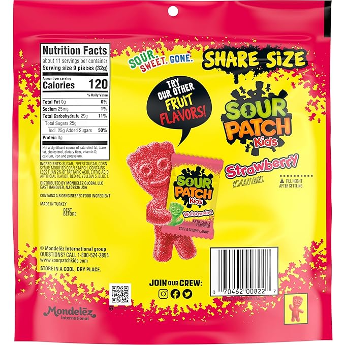 SOUR PATCH KIDS Strawberry Soft & Chewy Candy, Share Size, Bulk Candy, 12 - 12 oz Bags