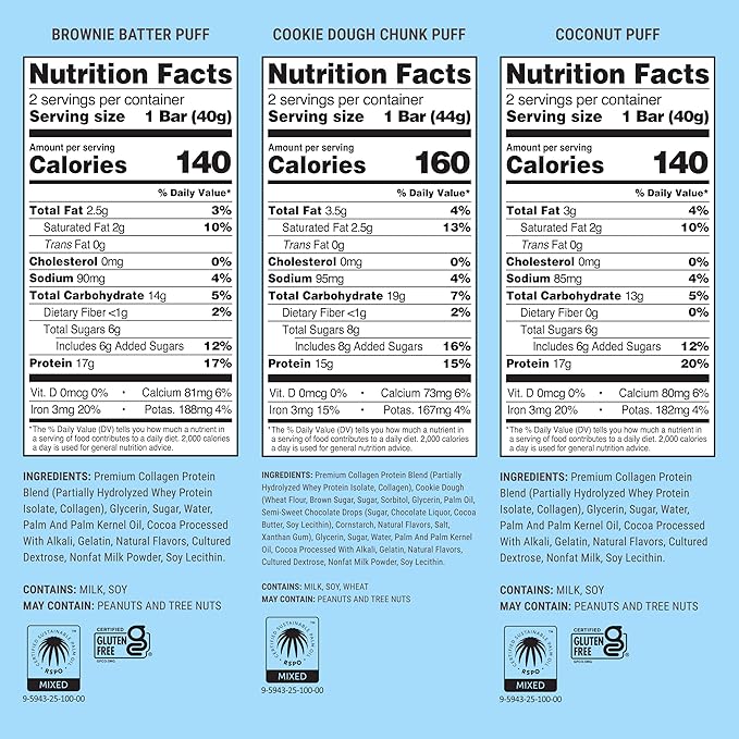 Built Bar, Puff Protein Bars, Variety Pack, Collagen, On-the-go Snacks, Breakfast Bar, Mixed Sampler, 12 Pack