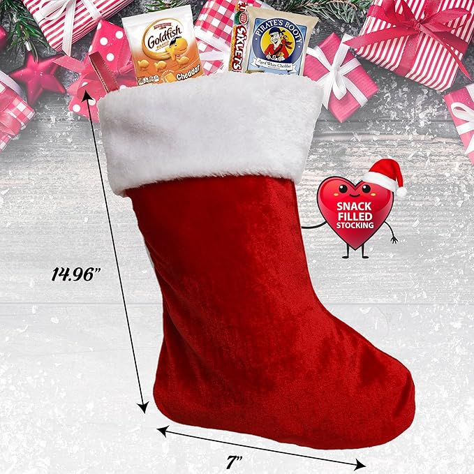 Gift A Snack - Christmas Stocking Stuffed, Pre-filled Holiday Snack Box Care Package + Greeting Card (40 Count) Sweet Treats Gift Basket, Candies Chips Office Food Assortments