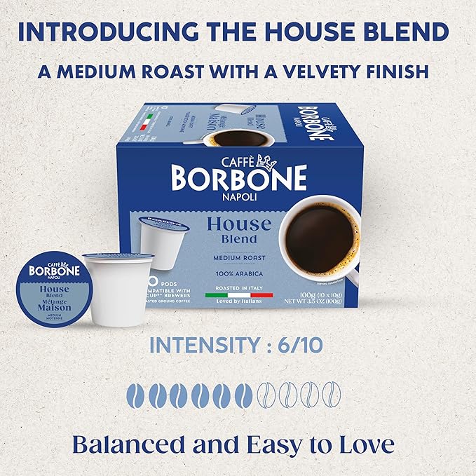 Caffè Borbone House Blend Coffee (60 Count) – Medium Roast, 100% Arabica, Roasted in Italy with Rich and Smooth Taste – Single Serve Coffee Pods Compatible with K-Cup Brewers