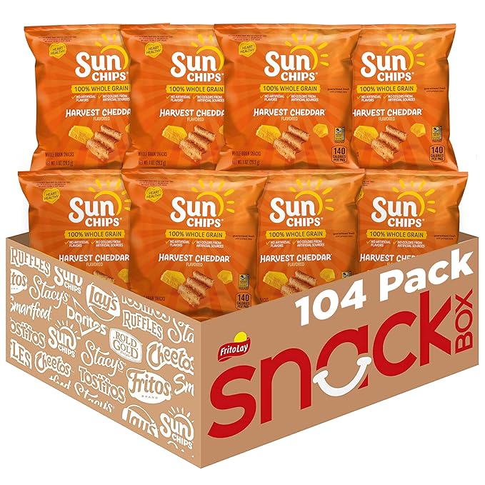 SunChips Harvest Cheddar Flavored Multigrain Snacks, 1 Ounce (Pack of 104)