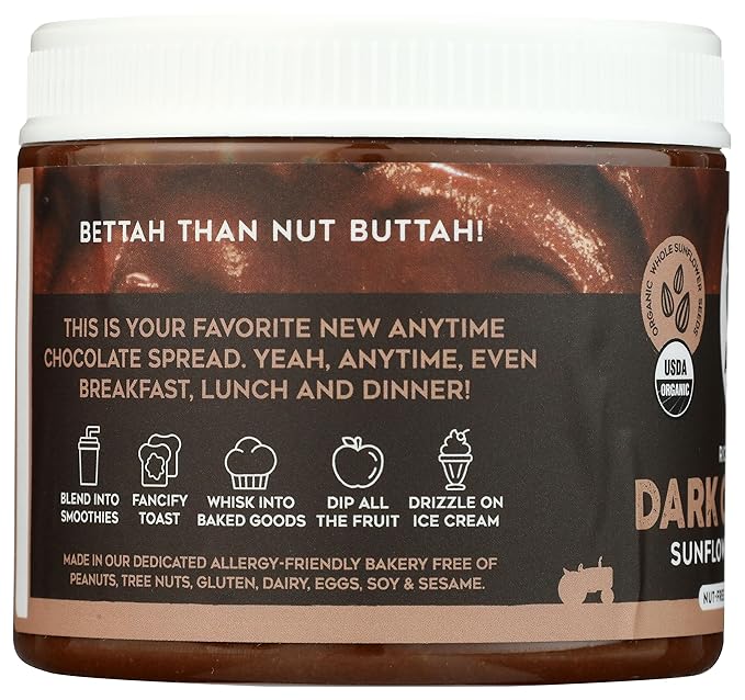 88 Acres, Dark Chocolate Sunflower Seed Butter Jar, 14 Ounce