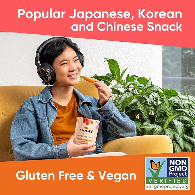 Yammy Dried Sweet Potato Sticks (18-Pack) - 1 Ingredient Superfood - Healthy Asian Snack for Adults & Kids (Japanese, Korean, Chinese Food) - Vegan, Gluten-Free, 3g Protein, 4g Fiber, 2.5oz