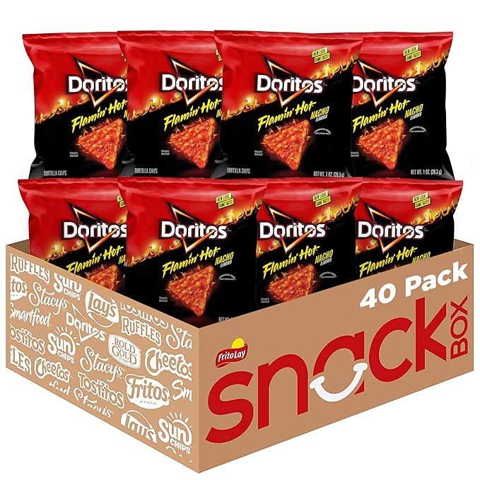 Doritos Flavored Tortilla Chips, Flamin' Hot Nacho, 1 Ounce (Pack of 40)