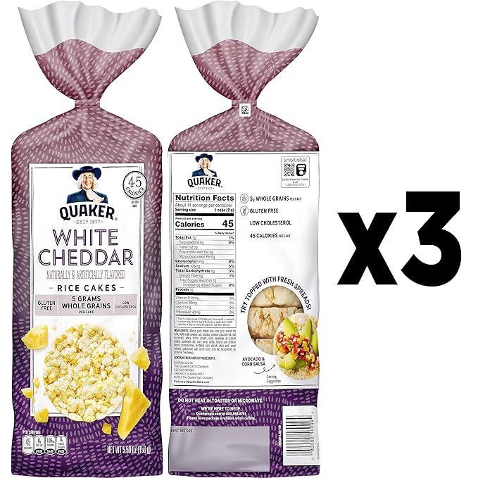 Quaker Large Rice Cakes, White Cheddar, 5.5 Oz, Pack of 3