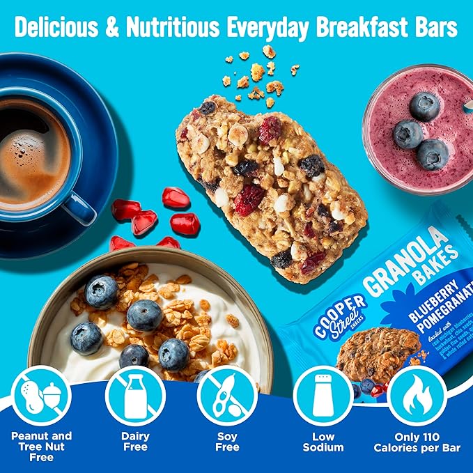 Cooper Street Blueberry Pomegranate Granola Bakes (24 bars) - Individually Wrapped Soft and Chewy Breakfast Granola Bars - Nut, Dairy & Soy Free - Great As Kids Snacks For School, Hiking Or Lunchbreak