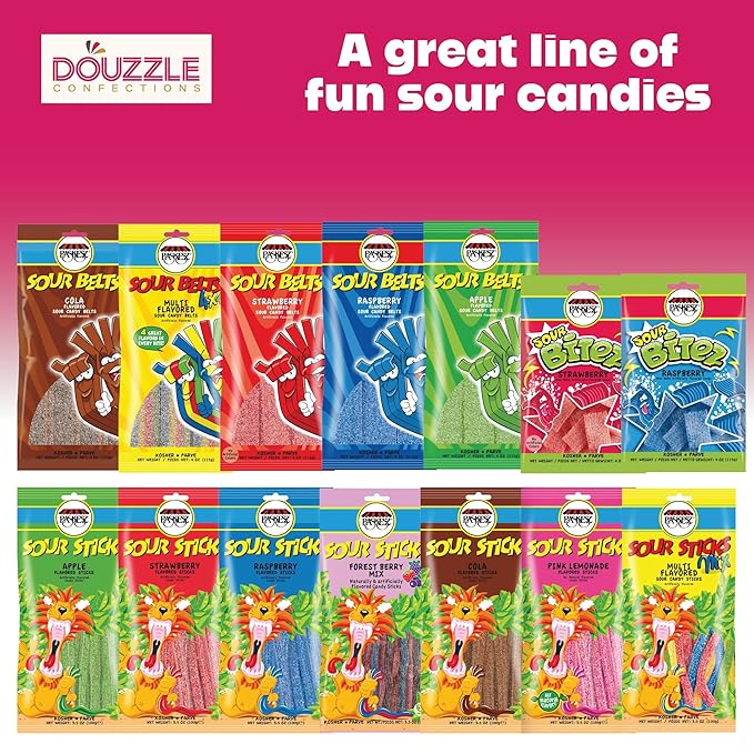 DOUzzle Valentines Day Sweet Treats, Lasso Red Licorice Laces, Candy Ropes Shoe Strings, Strawberry Flavored (3.5 OZ - 1 Pack) Goodie Bag Stuffer, Pinata Filler - Kosher Parve