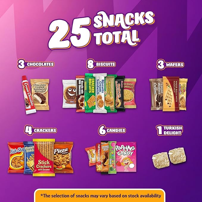 Eastanbul International Snack Box, Premium 25 Full-Size Foreign Snack Box, From Around The World International, Sweet, Savory, Chewy, Crunchy