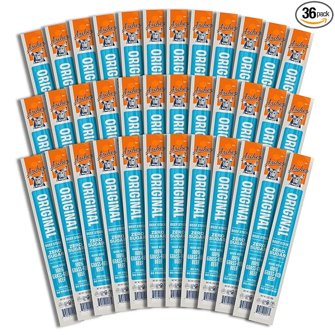 Archer Jerky Original Beef Jerky Sticks - Grass-Fed Beef Sticks Individually Wrapped, Bulk Protein Snack Packs, Gluten Free, Paleo, Keto - 1 oz (Pack of 36)