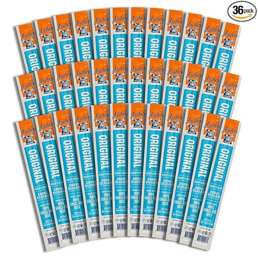 Archer Jerky Original Beef Jerky Sticks - Grass-Fed Beef Sticks Individually Wrapped, Bulk Protein Snack Packs, Gluten Free, Paleo, Keto - 1 oz (Pack of 36)