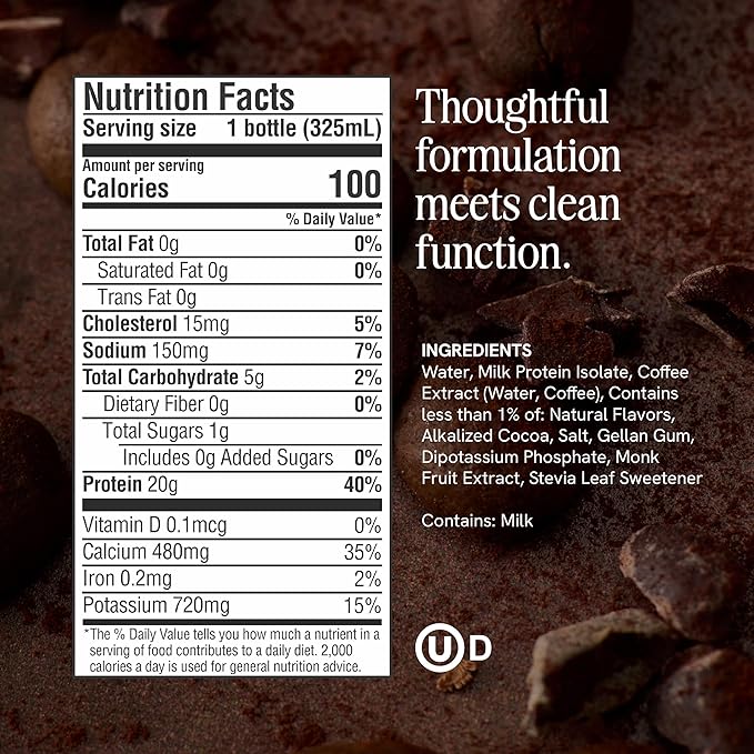 Protein Coffee - High Protein - Real Cold Brew - 20g Protein - 1g Sugar - 100 Calories - No Added Sugar - Coffee - Protein - 11 FL OZ - 12 Pack (Mocha)