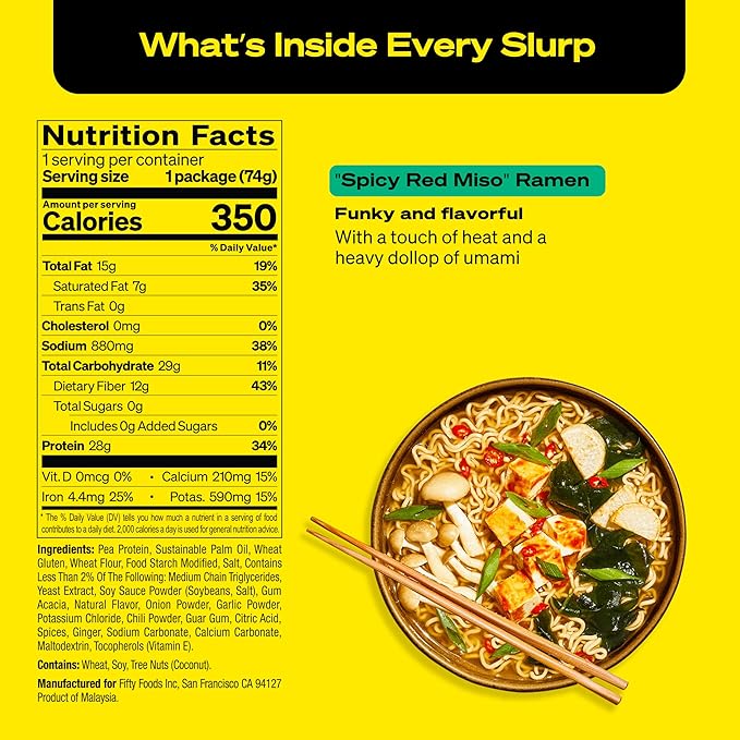 Immi Spicy Red “Miso” Ramen – Improved Taste, Better Texture & More Protein – Vegan, High Protein Ramen Noodles – Low Carb, Zero Sugar – Healthy Keto-Friendly Ramen Bowl, 6-Pack
