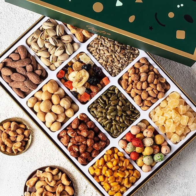 NUTS U.S. Assorted Nuts & Dried Fruits Gift Box | 12 Gourmet Varieties of Sweet & Savory Treats for Christmas, New Year, Holiday, Birthdays, Anniversaries, Corporate Gifting