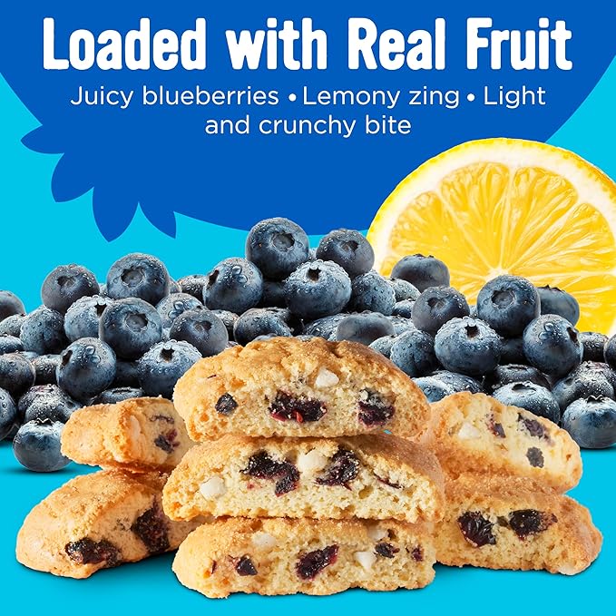 Cooper Street Twice-Baked Blueberry Lemon Biscotti Cookies (16 oz Pack of 4) – Over 50 Biscotti per Bag Loaded with Real Fruit, Traditional Italian Style Snacks - Dairy, Peanut & Soy Free, Kosher
