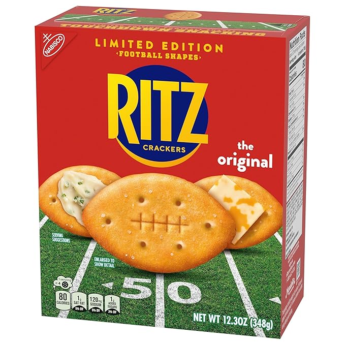 RITZ Football Shapes Original Crackers, Snacks for Kids and Adults, Party Snacks, Limited Edition, 12.3 oz