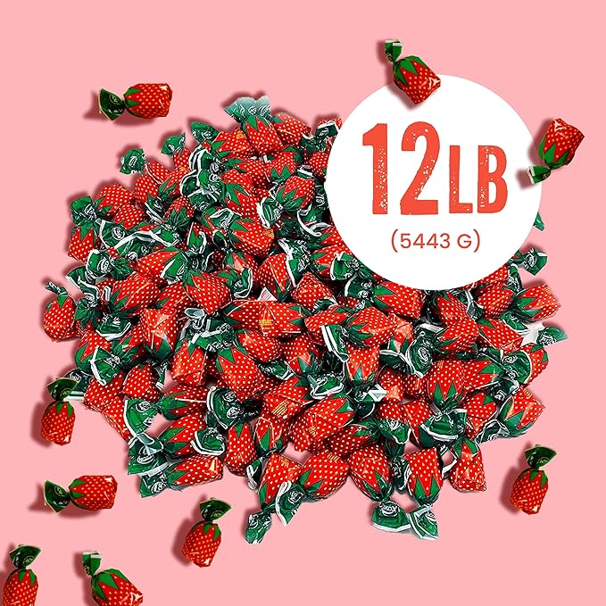Strawberry Bulk Candy by Cambie, 12 lbs of Strawberry Candy with a Deliciously Sweet Hard Exterior with a Soft, Fruit-Filled Center, Bon Bons for Piñata Filler, Party Favors, and More