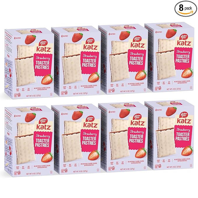 Katz Gluten Free Strawberry Toaster Pastries. Snacks for Kids. Free of Dairy, Peanuts, Tree Nuts, and Sesame. No Artificial Colors. Kosher. 8oz (8pk)