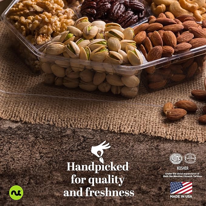 NUT CRAVINGS - Valentines Day Mixed Nuts Gift Basket in Red Gold Box (7 Assortments, 1 LB) Treats for Adults, Food Arrangement, Healthy Snack Care Package, Kosher