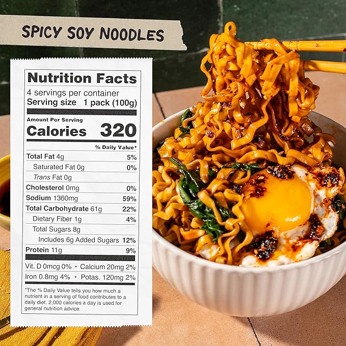 Spicy Soy Noodles Ramen Noodles by David Chang, 4 Pack of Restaurant Quality Air-Dried Instant Noodles Now with More Sauce & 10g of Protein