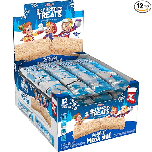 Rice Krispies Treats Mega Size Crispy Marshmallow Squares, Holiday Snacks, Original (12 Bars)