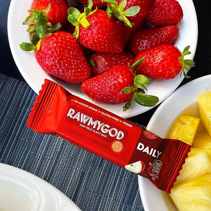 RAWMYGOD Fruit and Nut Bars, Gluten Free, Vegan, No Added Sugar (20 bars, Daily)