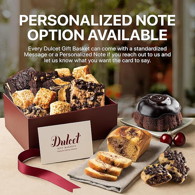 Dulcet Valentines Gift Basket for Her - Premium Magnetic Gift Box with Individually Wrapped Gourmet Cookies & Brownies - Valentines Day Food Basket Individually - Personalized Note Included