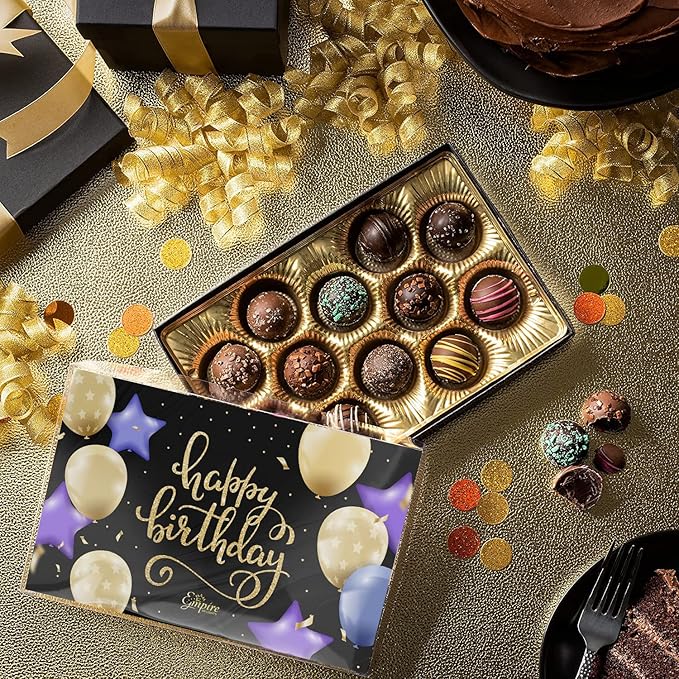 Happy Birthday Chocolates - 12 Assorted Milk & Dark Chocolate Truffles - Gourmet Box - Birthday Gifts for Women & Men, 6 oz