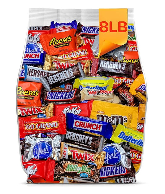 Bulk Chocolate Candy Variety Pack - 8lb Bulk Candy Assortment - Individually Wrapped Chocolate Candy for Party Favors, Parades, Office Snacks, Gift Bags & Pinatas - 8 Pound Box of Assorted Chocolate Candy Mix