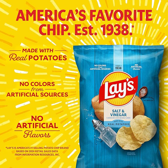 Lay's Salt & Vinegar Flavored Potato Chips, 1 oz Bags, (40 Count) (Packaging May Vary)
