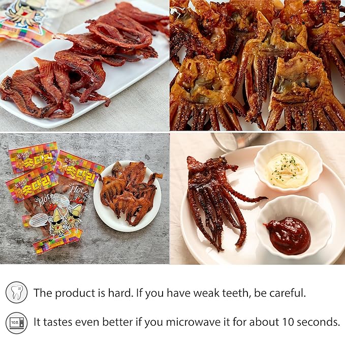 Sookwang K-Food Dried Squid Legs Only Legs Hot Flavor Snack Sweet and Savory Seasoned (0.7oz X 10 Packs) Chewy Calamari Korean Snack
