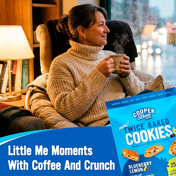 Cooper Street Twice-Baked Blueberry Lemon Biscotti Cookies (16 oz Pack of 2) – Over 50 Biscotti per Bag Loaded with Real Fruit, Traditional Italian Style Snacks - Dairy, Peanut & Soy Free, Kosher