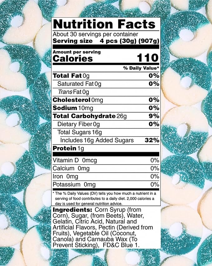 Blue Raspberry Flavored Gummy Rings -Fresh, Soft, and Chewy Sugar Dusted Gourmet Candy Ring Blue Gummies (2 Pound)