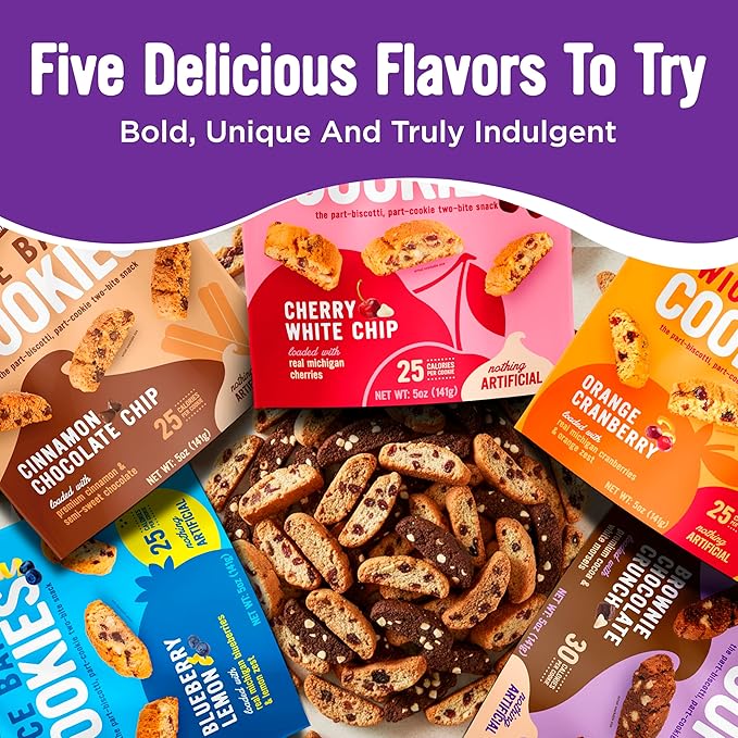 Cooper Street Twice Baked Biscotti Cookies Variety Pack - 5 Pack (5oz Each) - Light and Crispy Coffee Cookies 5 Flavors Assortment - Low-Calorie Snacks for Adults & Kids - Dairy & Peanut Free, Kosher