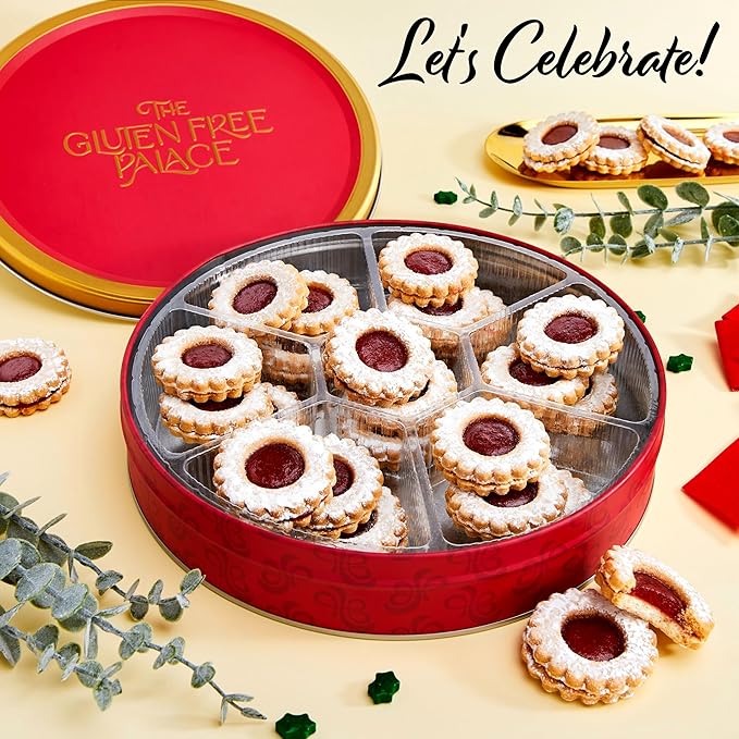 Gluten Free Palace Valentine’s Day Cookie Gift Basket – Gourmet Gluten Free Cookies – Fresh Shortbread Linzer Tart Cookies in Red Tin – Valentine Gift for Her, Him, Friends & Family (21 Cookies)