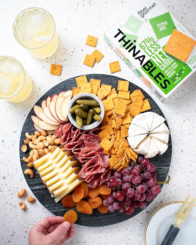 Fiber Gourmet Thinables Cheese Crackers, 3-Flavor Variety Pack (Original, Pepper Jack, Ranch) – 70 Calories, 13g Fiber, 5g Protein – 3 x 4.25 oz Packs