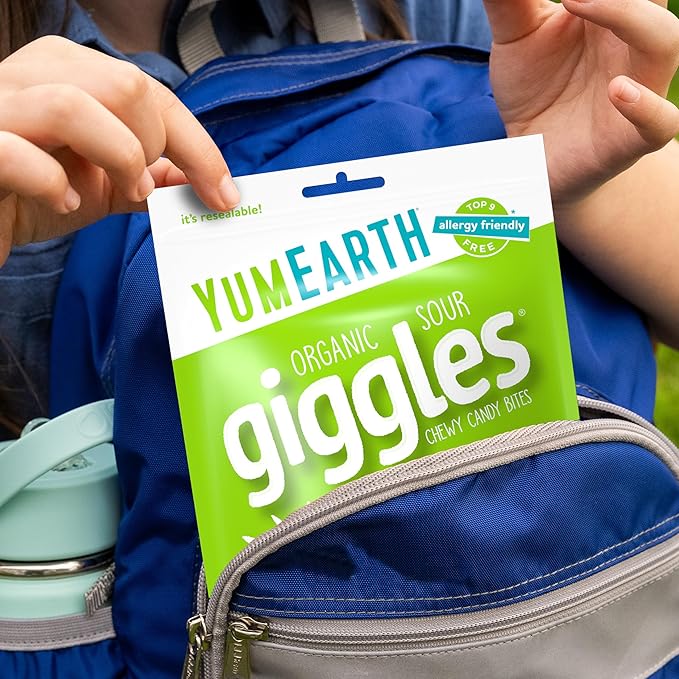 YumEarth Organic Sour Giggles Chewy Candy - Allergy Friendly (Top 9 Free), No Artificial Dyes, Non GMO, Gluten Free, Vegan Candy Snacks - 5 Ounce Bag (Pack of 1)