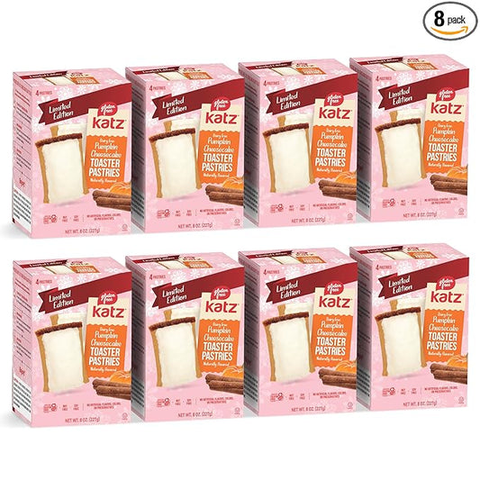 Katz Gluten Free Pumpkin Cheesecake Toaster Pastries. Limited Edition Fall Flavor Breakfast Snack. Free of Dairy, Peanuts, Tree Nuts, and Sesame, No Artificial Color. Kosher (8Pk)