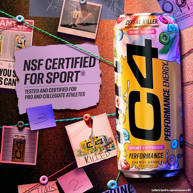 Cellucor C4 Energy Carbonated Zero Sugar Energy Drink, Pre Workout Drink + Beta Alanine, Cereal Killer, 16 Fl Oz Can (Pack of 12)