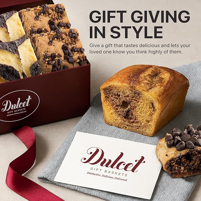 Dulcet Valentines Gift Basket for Her - Premium Magnetic Gift Box with Individually Wrapped Gourmet Cookies & Brownies - Valentines Day Food Basket Individually - Personalized Note Included